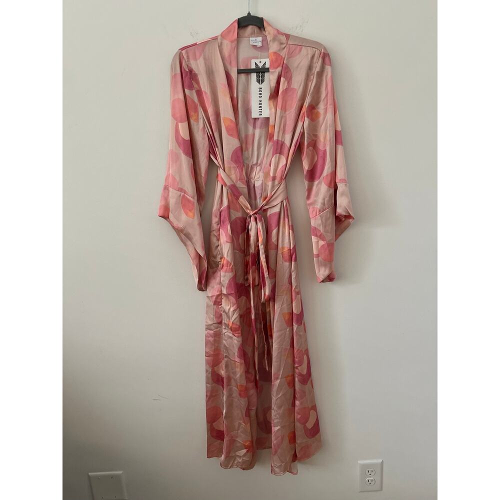 Amarelle Kimono Beach Cover-Up Robe Women's Size OZ Pink Floral Belted Waist